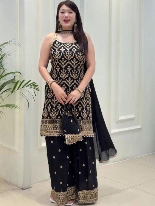 ISRL Enterprise Embroidered Kurta with Sharara & Dupatta