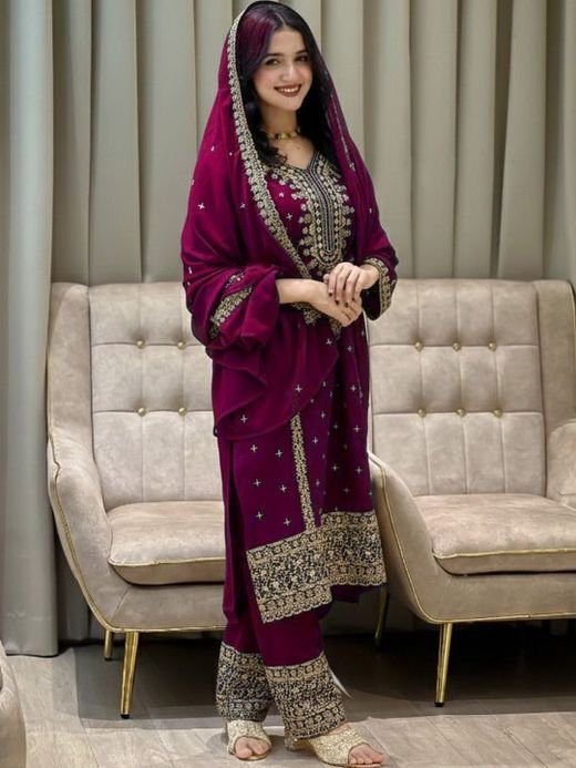 ISRL Enterprise Embroidered Kurta with Trousers & Dupatta