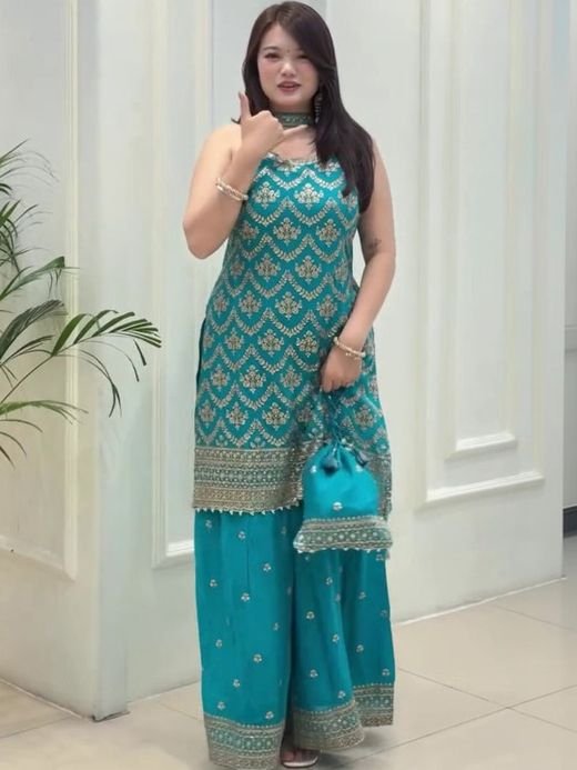 ISRL Enterprise Embroidered Kurta with Palazzos & Dupatta